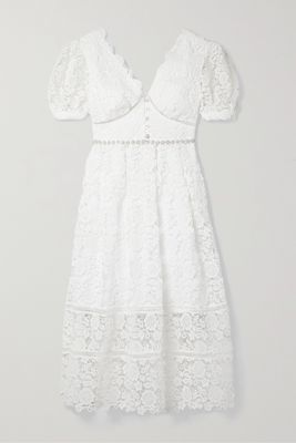Self-Portrait - Embellished Corded Lace Midi Dress - White