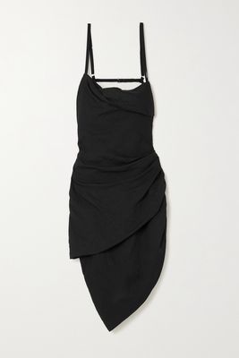 Jacquemus - Saudade Asymmetric Draped Woven Mini Dress - Black