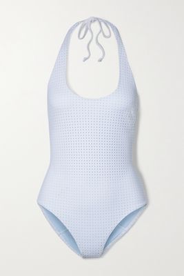 Lisa Marie Fernandez - Amber Perforated Halterneck Swimsuit - Blue