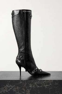 Balenciaga - Cagole Embellished Textured-leather Knee Boots - Black