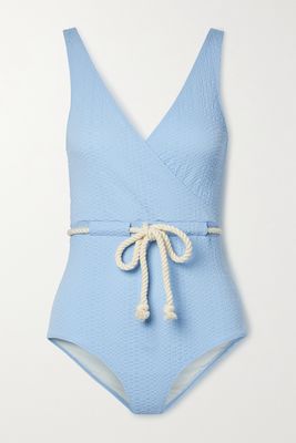 Lisa Marie Fernandez - Yasmin Belted Wrap-effect Seersucker Swimsuit - Blue