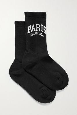 Balenciaga - Cities Ribbed Jacquard-knit Cotton-blend Socks - Black