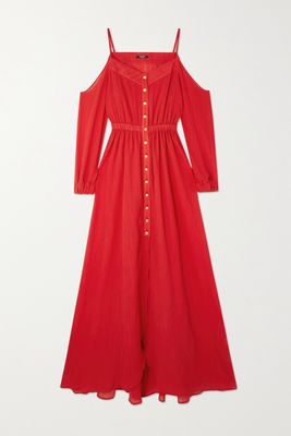 Balmain - Cold-shoulder Cotton-seersucker Maxi Dress - Red