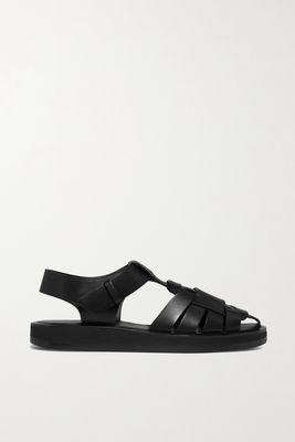 The Row - Fisherman Woven Textured-leather Sandals - Black