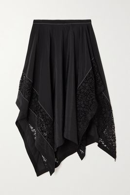 JW Anderson - Asymmetric Corded Lace-trimmed Taffeta Skirt - Black