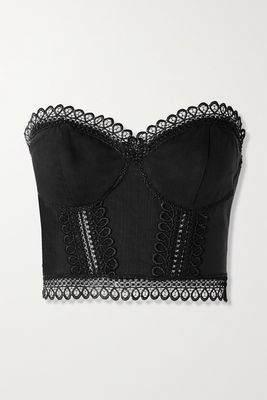 Charo Ruiz - Lys Cropped Guipure Lace-trimmed Cotton-blend Voile Bustier Top - Black