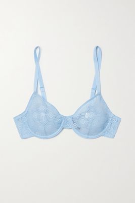 ELSE - Cobweb Stretch-lace Soft-cup Underwired Bra - Blue