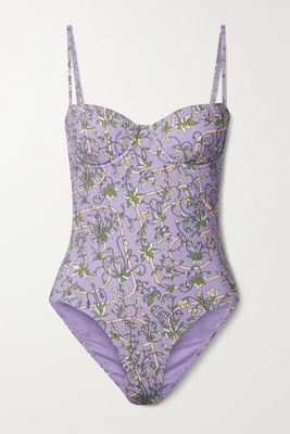 Tory Burch - Floral-print Underwired Swimsuit - Purple