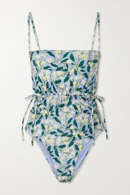 Agua by Agua Bendita - Azul Cutout Ruched Floral-print Recycled Swimsuit - Blue