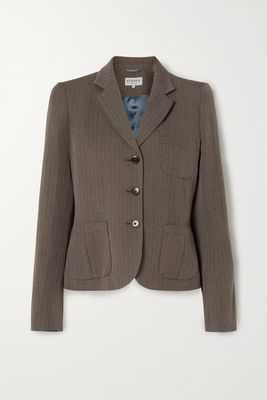 Purdey - Broads Cropped Striped Linen And Wool-blend Twill Blazer - Brown