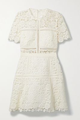 Self-Portrait - Grosgrain-trimmed Corded Lace Mini Dress - White