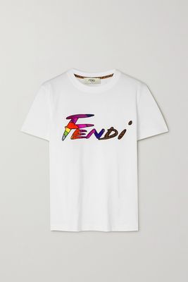 Fendi - Sequined Brushed Cotton-jersey T-shirt - White