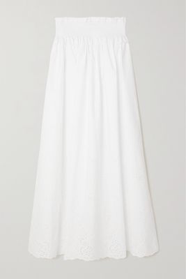Loretta Caponi - Martina Shirred Broderie Anglaise Cotton Maxi Skirt - White
