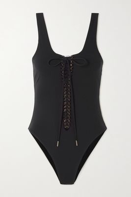 SAINT LAURENT - Saharienne Lace-up Bodysuit - Black