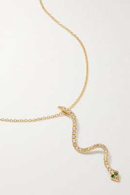 Ileana Makri - Lucky Snake 18-karat Gold, Diamond And Tsavorite Necklace - one size