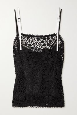 JW Anderson - Two-tone Leather-trimmed Corded Lace Camisole - Black