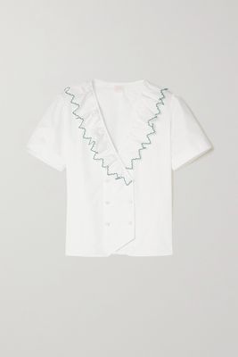 Loretta Caponi - Perla Double-breasted Scalloped Cotton-poplin Shirt - White