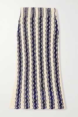 Jil Sander - Chenille-trimmed Striped Cotton-blend Midi Skirt - Blue
