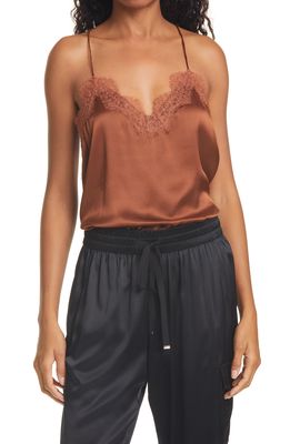 CAMI NYC The Racer Lace Trim Silk Camisole in Pecan