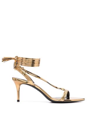 TOM FORD logo-embossed metallic leather sandals - Yellow
