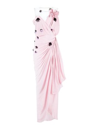 LANVIN floral-appliqué V-neck dress - Pink