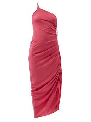 Ludovic De Saint Sernin - Lace-up One-shoulder Silk-jersey Dress - Womens - Red