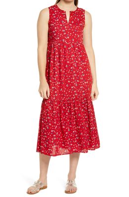 beachlunchlounge Ireana Tiered Ruffle Midi Dress in Ruby Floral
