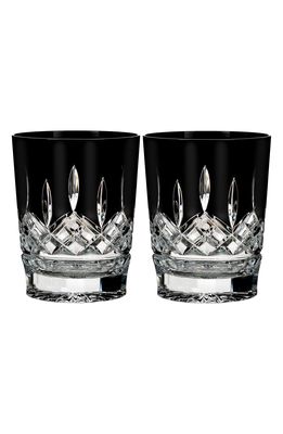 Waterford Lismore Diamond Set of 2 Black Lead Crystal Double Old Fashioned Glasses