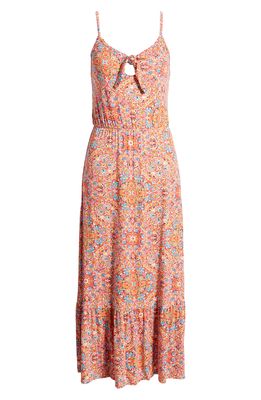 Loveappella Tie Front Maxi Sundress in Coral