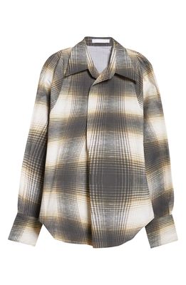 Bianca Saunders Rowdy Oversize Plaid Snap-Up Camp Shirt in Brown Warped Check