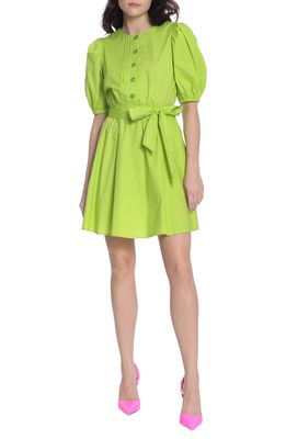 DONNA MORGAN FOR MAGGY Stretch Cotton Poplin Puff Sleeve Minidress in Macaw Green