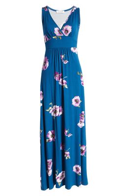 Loveappella Floral Empire Waist Maxi Dress in Teal