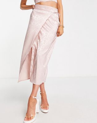 Flounce London ruched side midi skirt in dusty rose - part of a set-Pink