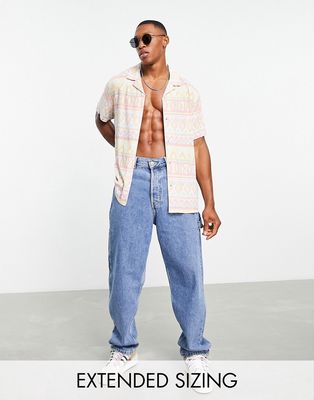 'ASOS DESIGN relaxed camp collar pattern stripe shirt in pastel colors-Multi