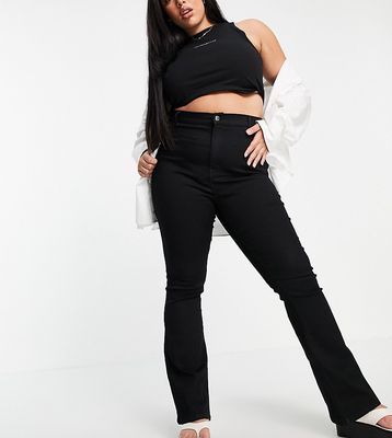 DTT Plus Bianca high waisted flare disco jeans in black