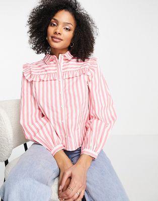 Nobody's Child oversized shirt with frill details in pink stripe
