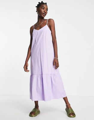River Island poplin tiered midi dress in lilac-Purple