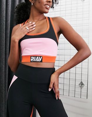 River Island Active color block sports bra in black - part of a set-Pink