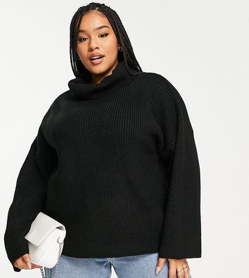ASOS DESIGN Curve sweater in rib with high neck in black-White