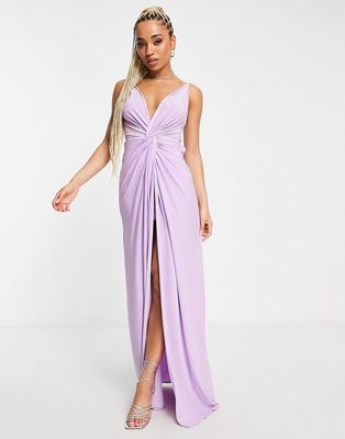 Trendyol knot front maxi dress in lilac-Purple