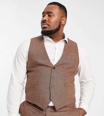Gianni Feraud Plus slim fit herringbone wool blend waistcoat-Brown
