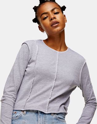 Topshop contrast stitch long sleeve top in gray-Grey