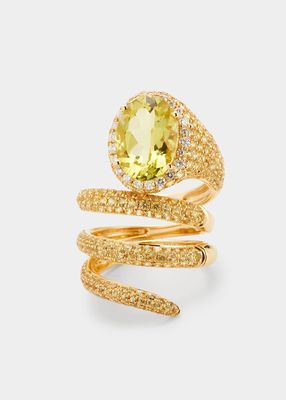 Yellow Gold Yellow Sapphire and Lemon Quartz Convertible Ring with Diamond Halo, Size 7
