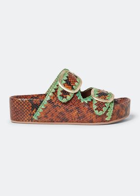 Theo Embroidered Dual-Buckle Sandals