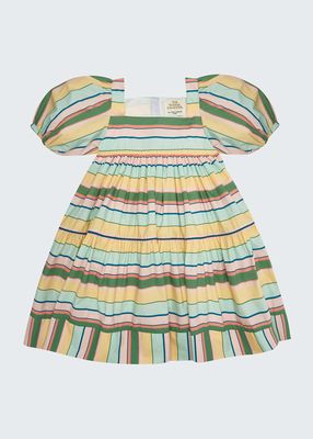 Girl's Striped Puff-Sleeve Dress, Size 4-14