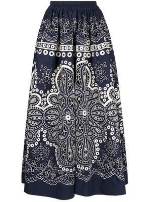 Biyan floral-embroidered full skirt - Blue
