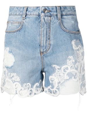 Ermanno Scervino lace-detail denim shorts - Blue