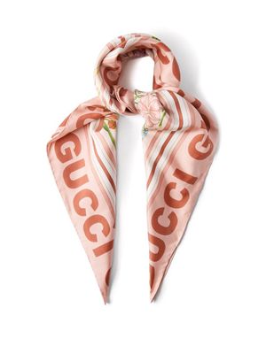 Gucci - Floral-print Silk-faille Scarf - Womens - Pink Multi