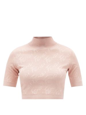 Fendi - Logo-jacquard Jersey Crop Top - Womens - Light Pink