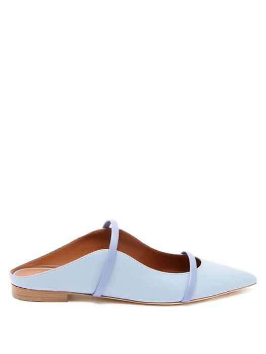 Malone Souliers - Maureen Backless Leather Flats - Womens - Blue
